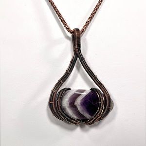 Chevron Amethyst Copper Wire Pendant